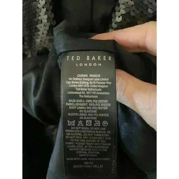 NWT Ted Baker Black Millei Matte Sequin Relaxed Fit Blazer Size 1/4 - Picture 11 of 13